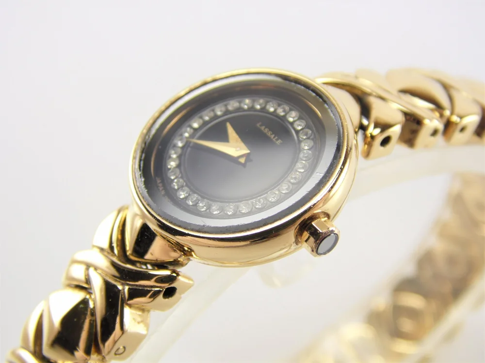 Rare Vintage Black & Gold Seiko Lassale Simulated Diamond 