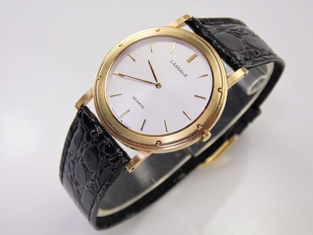 Very Rare Vintage Mens Womens Unisex Gold Authentic Lassale by Seiko Thin  Profile Textured Dial Luxury Designer Quartz Watch 2F50-0019 — New Avenue