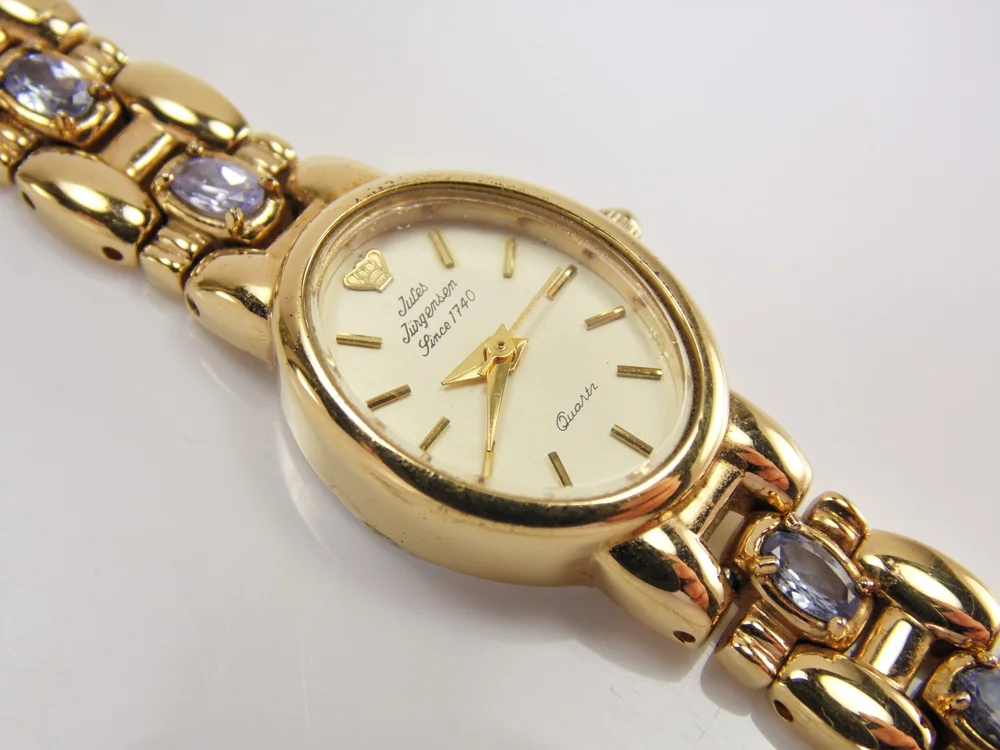 Rare Vintage Womens Ladies Gold Jules Jurgensen Purple Blue 