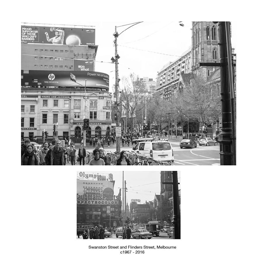 Swanston Street and Flinders Street, Melbourne c.1967 - 2016.jpg