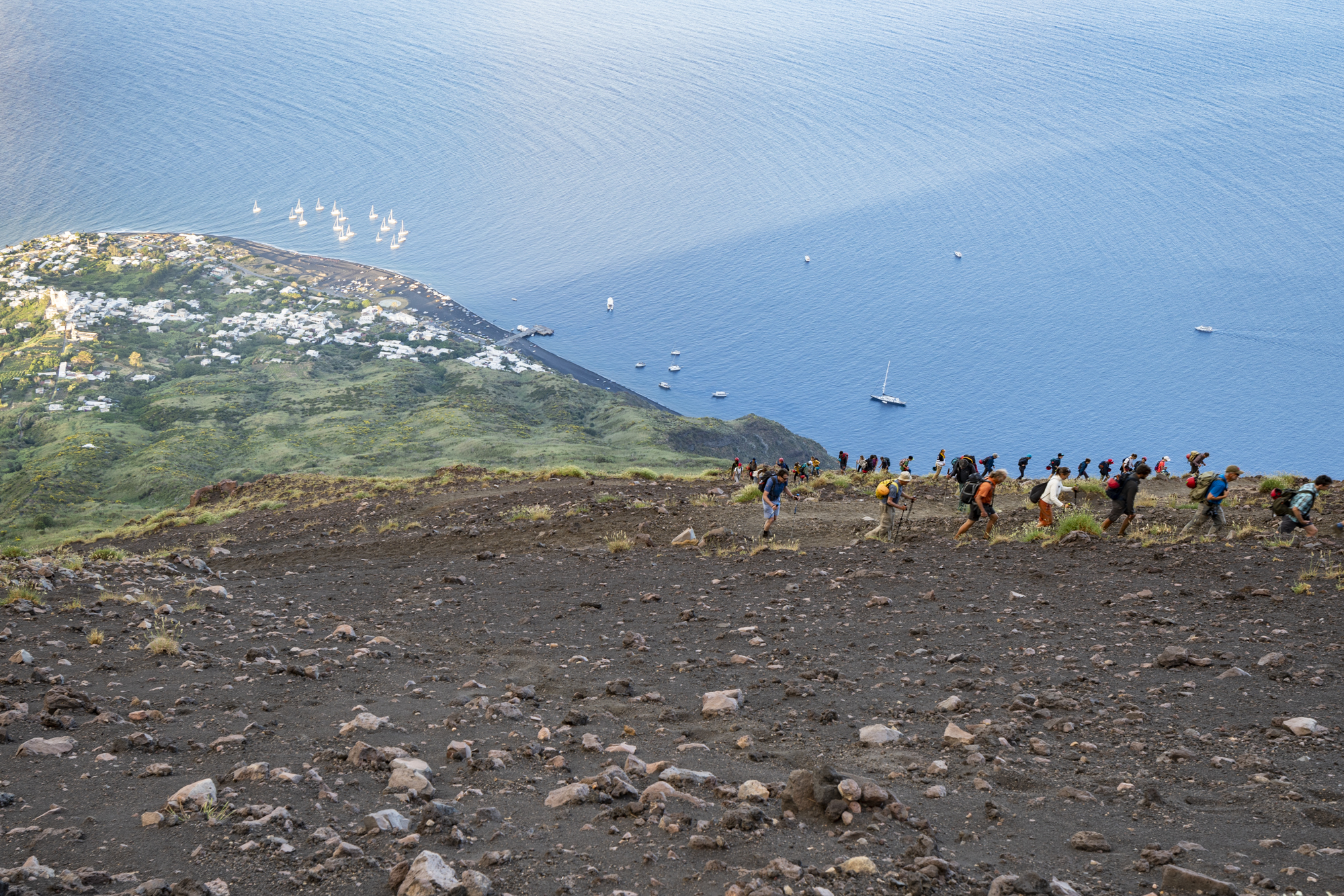 Hikers on Stromboli volcano