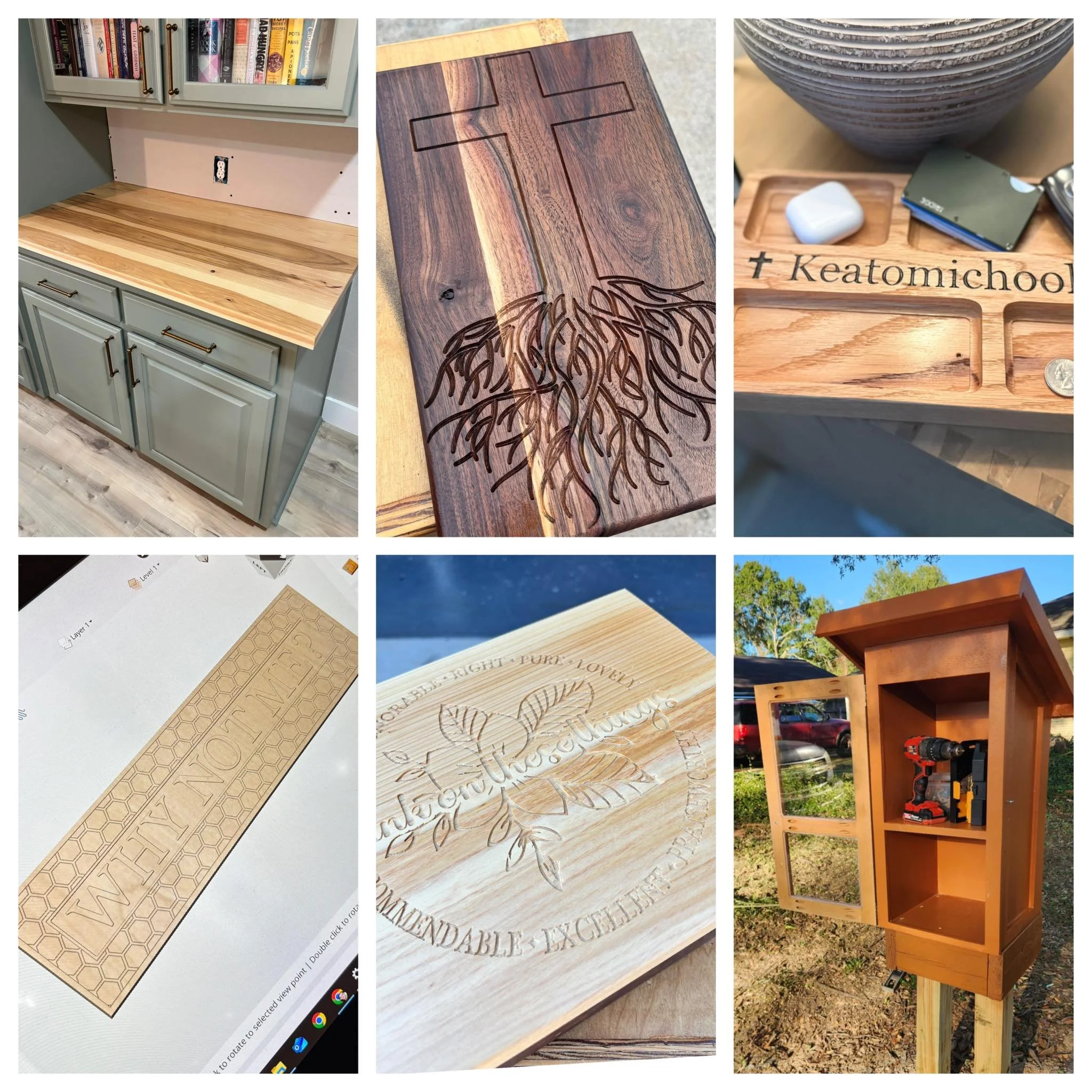 6 very recent projects Ive worked on and am working on. If you hear someone say custom woodworking, one of a kind, Christmas gift, birthday gift, furniture, cabinets etc. please send them my way! I&rsquo;m looking to line up my next project or projec