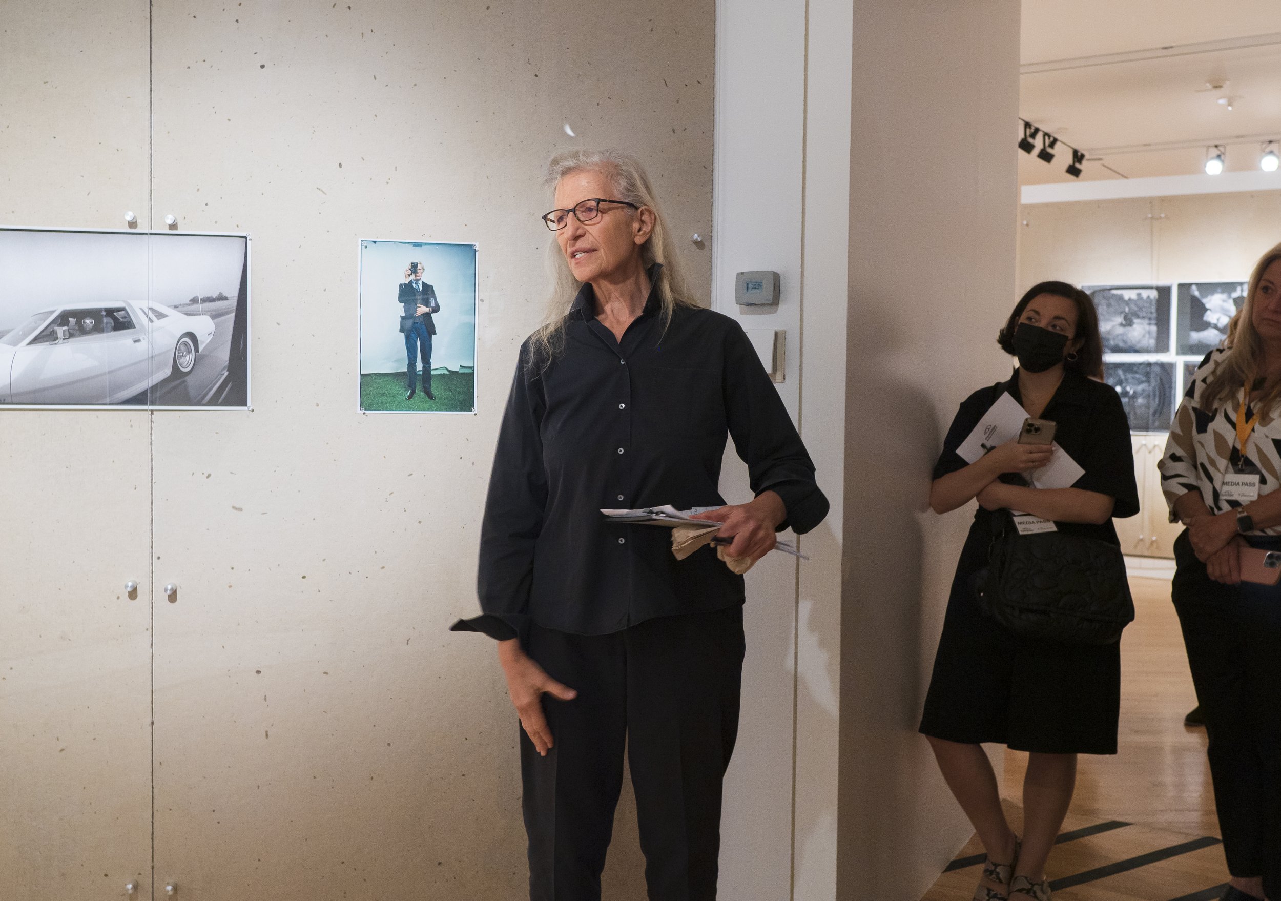  Annie Leibovitz fields questions from media members during a guided media preview for Annie Leibovitz at Work at Crystal Bridges Museum in Bentonville, Thursday, September 14, 2023. The exhibition includes never before seen photographs integrated wi