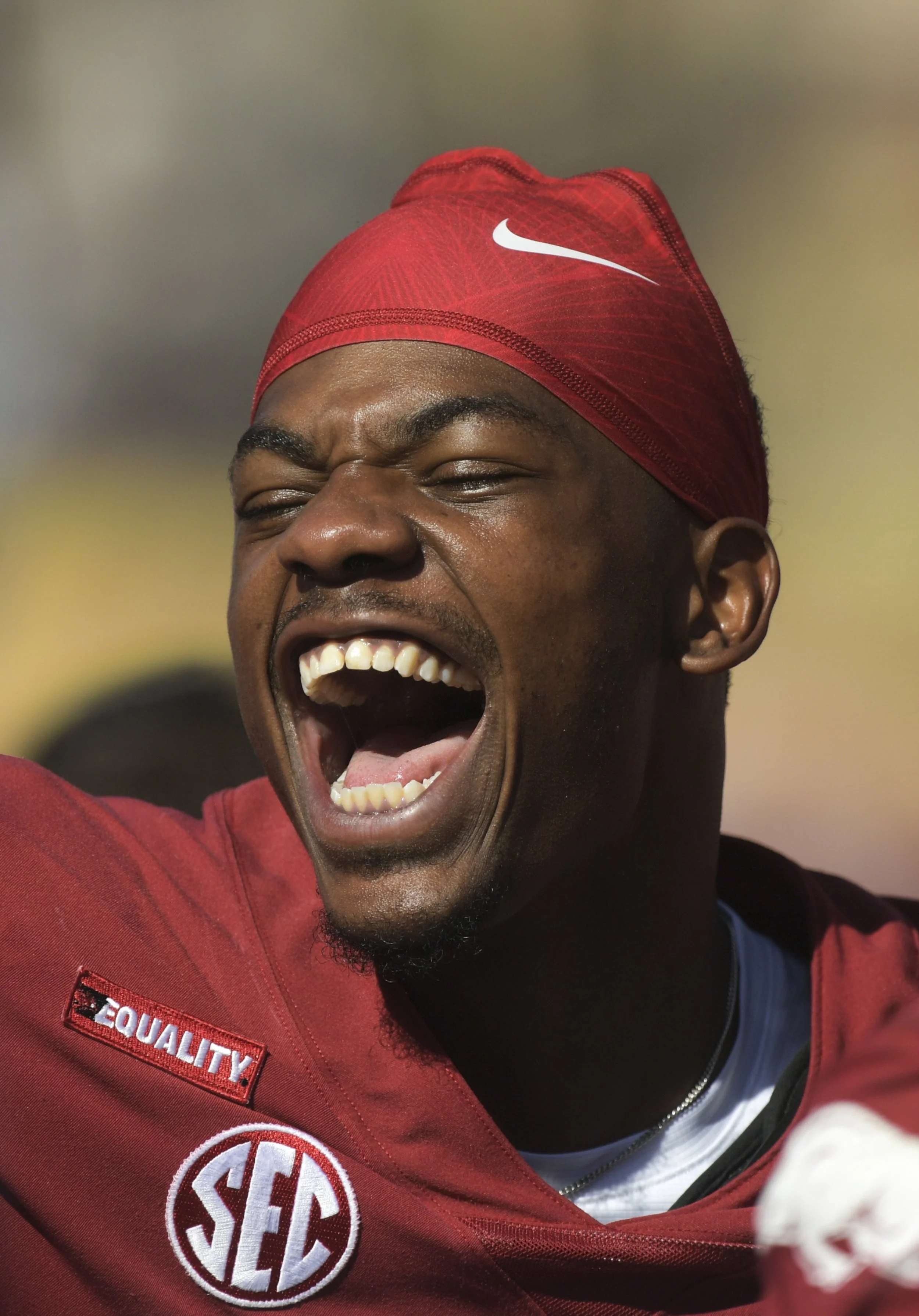 Arkansas quarterback Malik Hornsby (4) reacts, Saturday, January 1, 2021 during the third quarter of Arkansas' 24-10 win in the Outback Bowl at Raymond James Stadium in Tampa, Fla.