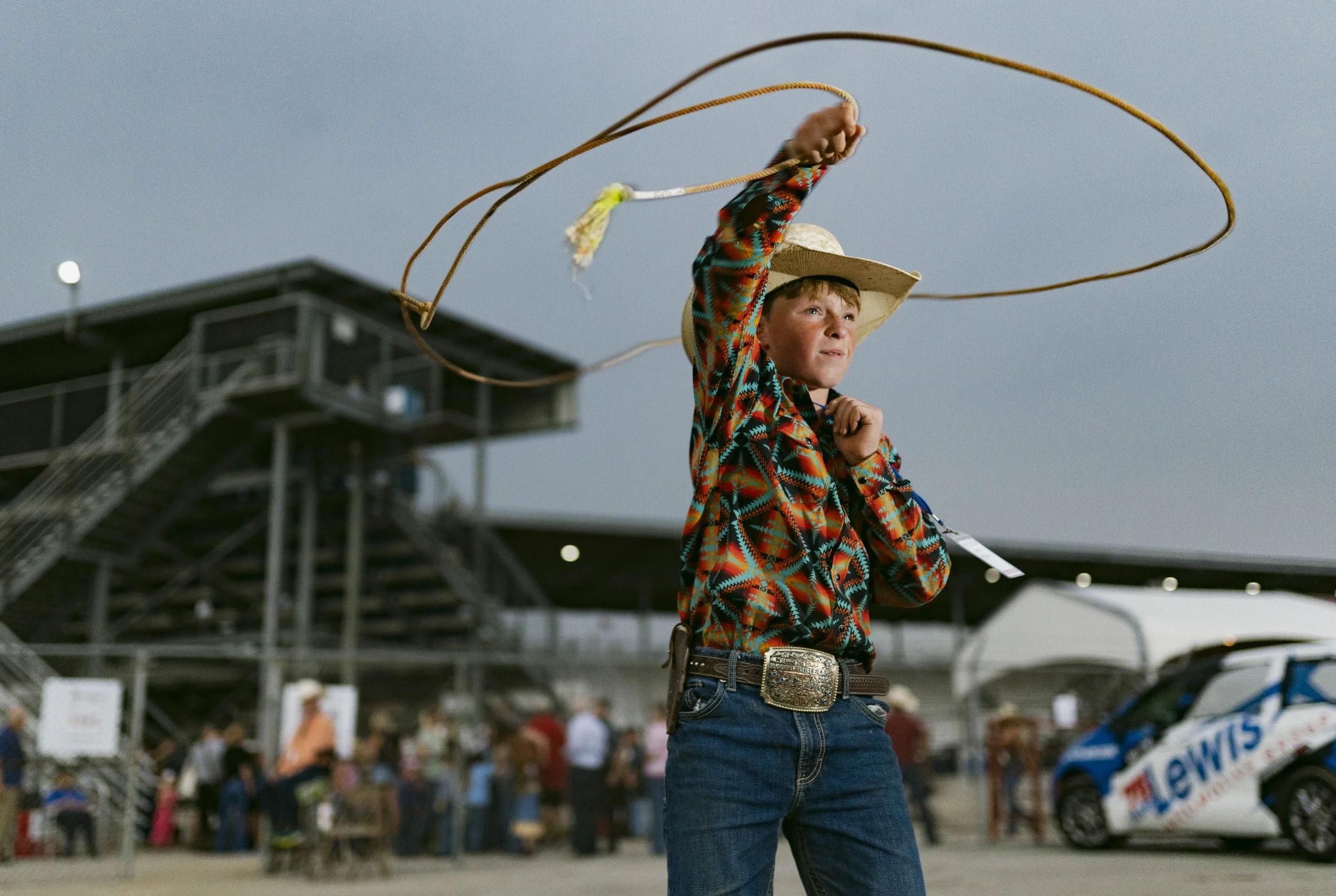 Kaius Weiser, 13, swings a rope, Thursday, June 25, 2026 during the second night of the Rodeo of the Ozarks at Parsons Stadium in Springdale. The Rodeo of the Ozarks, now in its 82nd year, features heart pounding events including bareback riding, bul