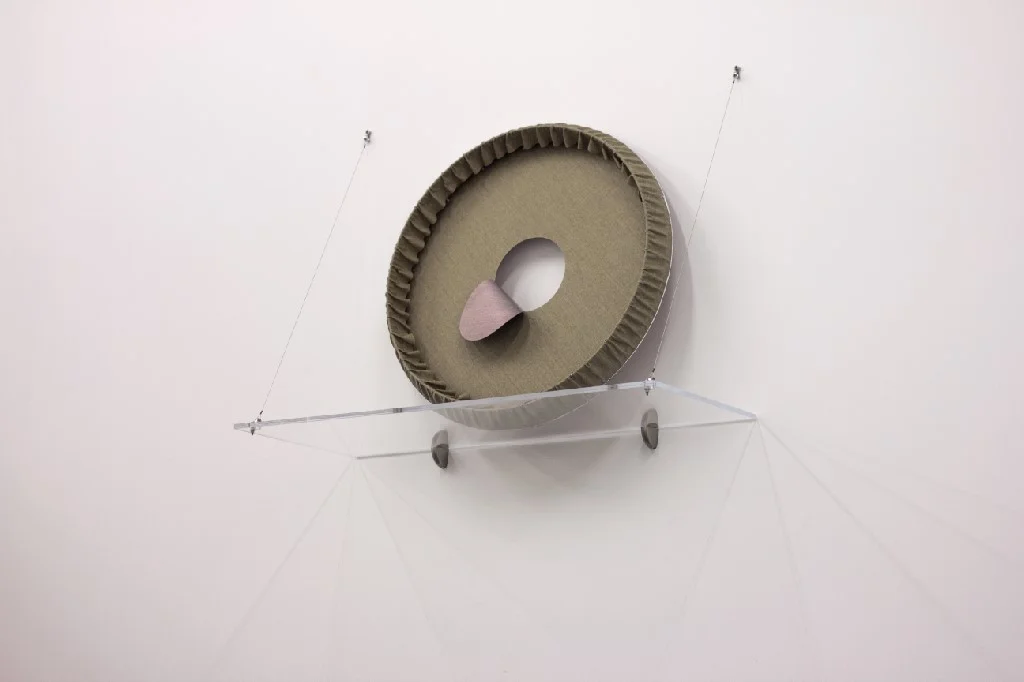 Short Elevated Period, painted linen, perspex, wire, 700 x 920mm