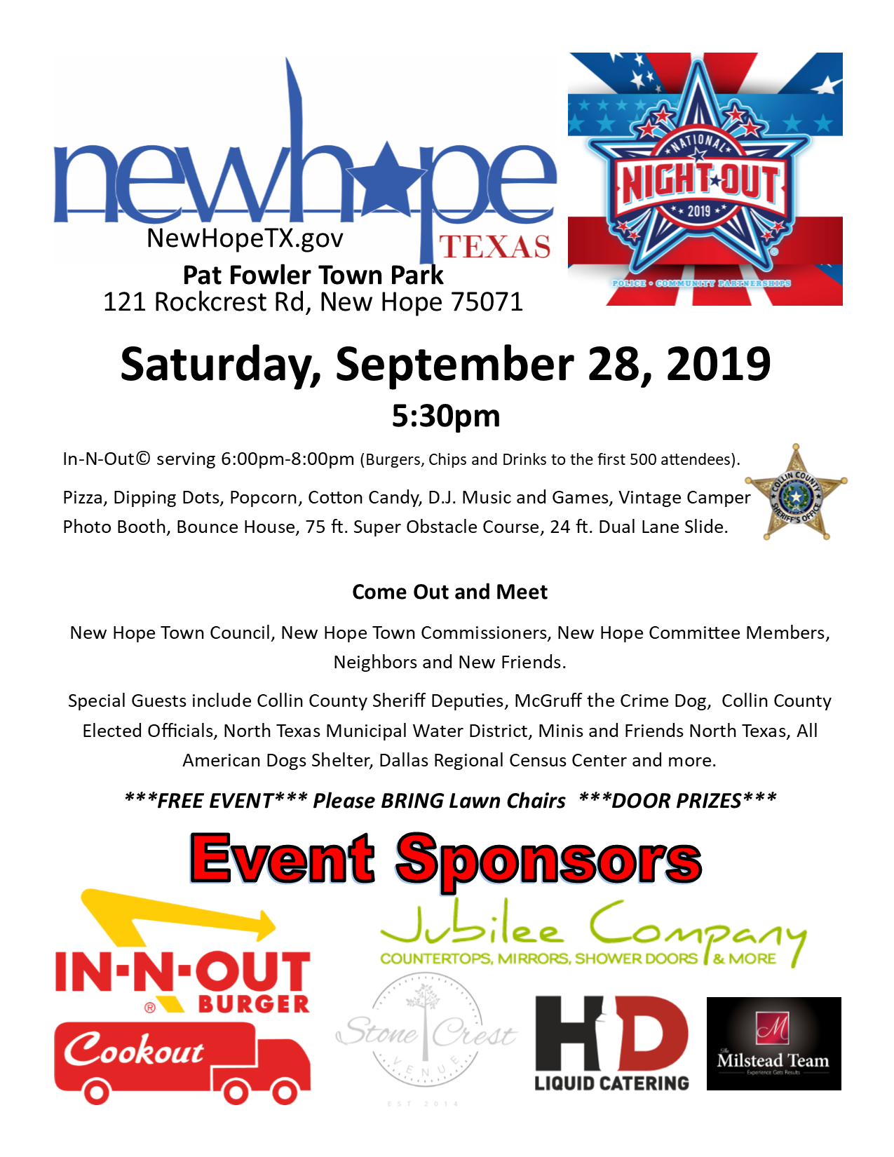 New Hope National Night Out 2019 - Saturday, Septmeber 28, 2019 -  5:30pm