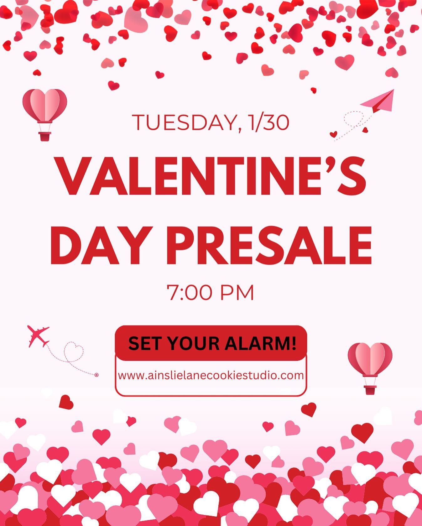 🍪✨ Exciting News! Our Valentine&rsquo;s Day ❤️decorated cookie preorders are opening this Tuesday, 1/30, at 7:00 PM! 💕🎉 Visit our website to spread the love with these delicious treats. Limited quantities available, so set your alarms! ⏰ 

Are you
