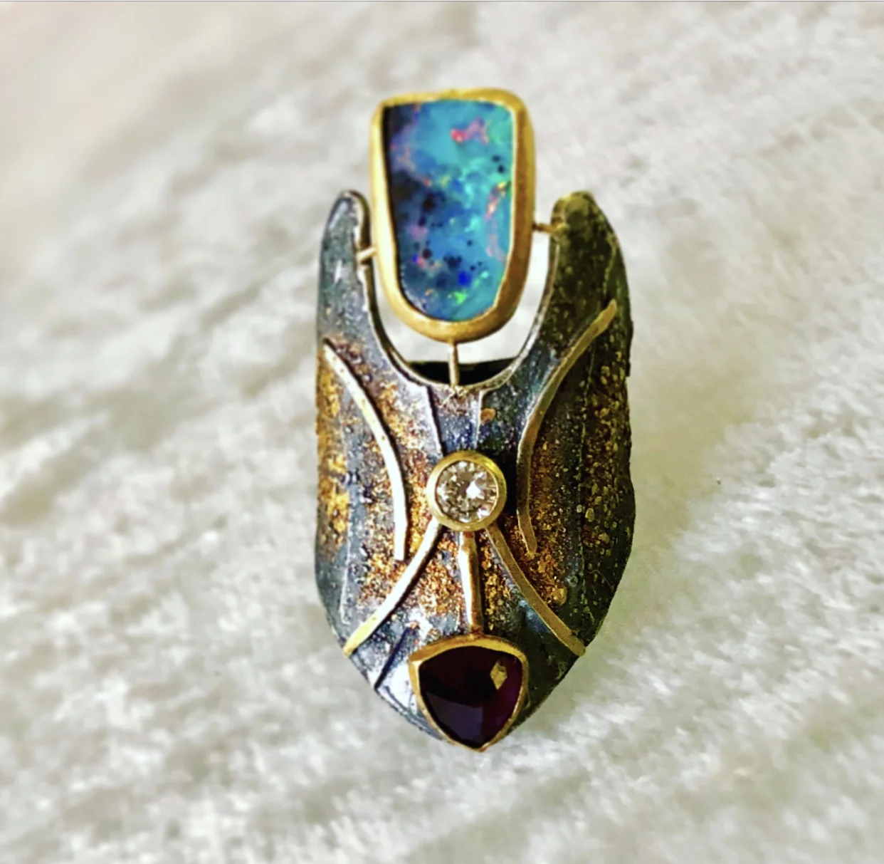 boulder opal protective shield ring