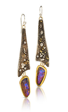 long Boulder opal drop cosmos earrings