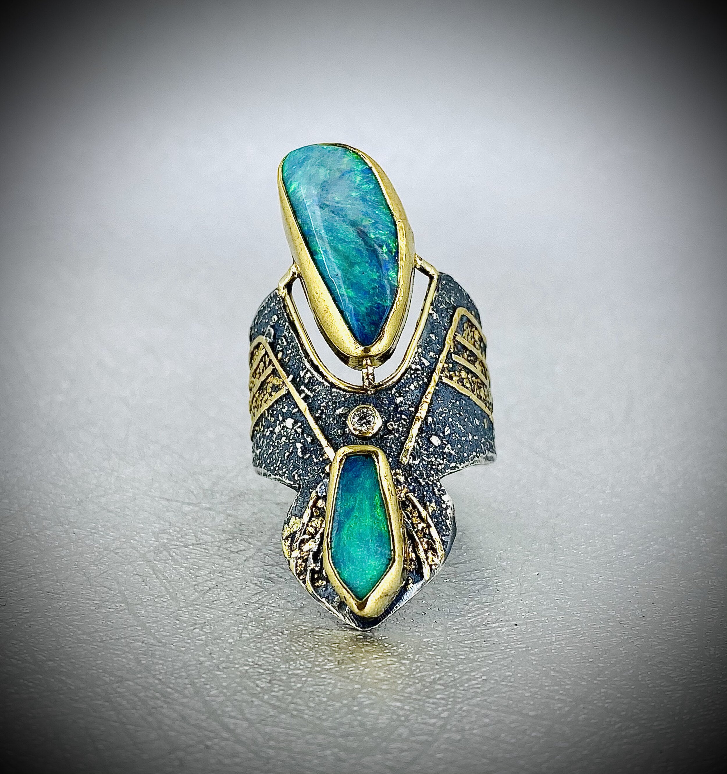 Double Australian opal Thunderbird ring — Tai Vautier Jewelry tai ...