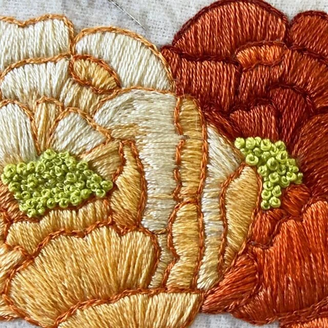 Close up and personal. I&rsquo;m making a few smaller embroideries that I&rsquo;ll put up for sale in the next few weeks. This first one is a ding dang peony party.