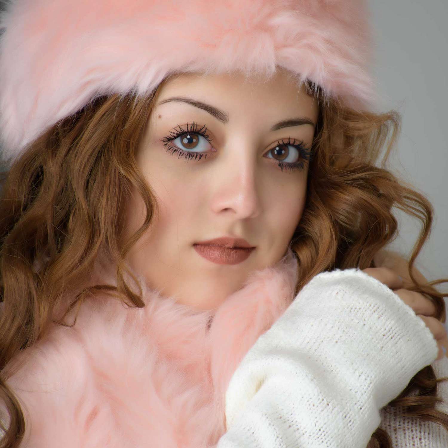 senior girl studio portrait dressed for cold weather