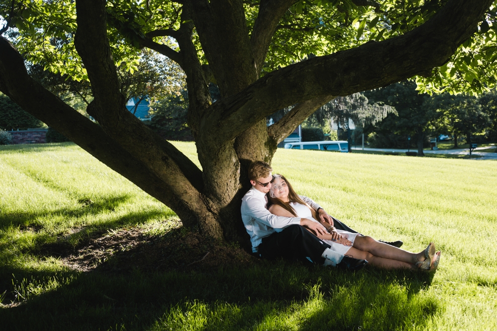 Couple near St Lukes Catholic Church Indianapolis Wedding