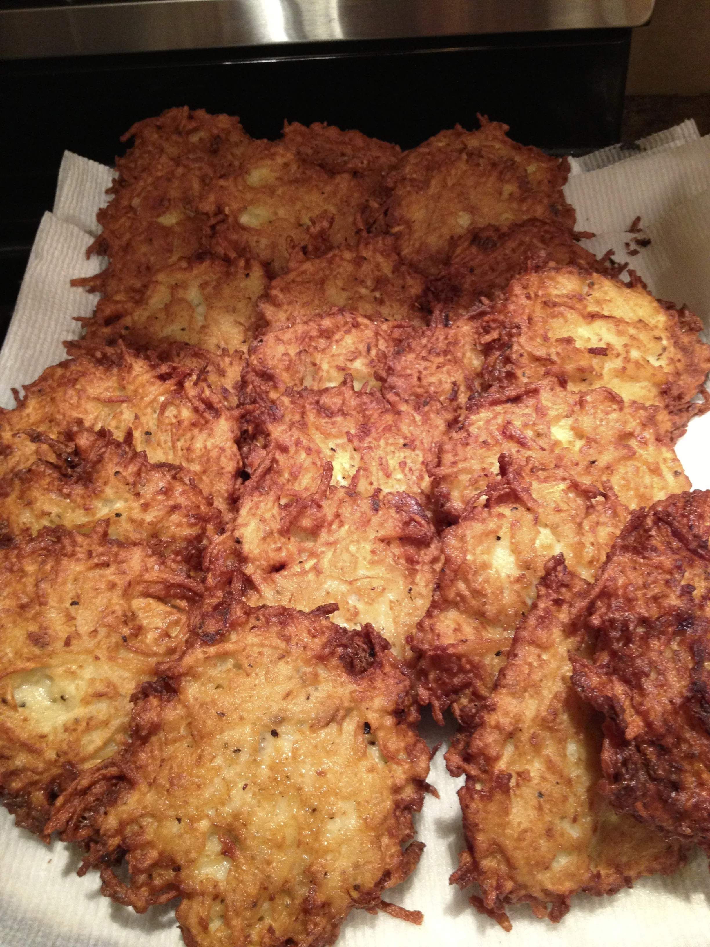 Crispy potato latkes are basically large (and tastier) hash browns. 