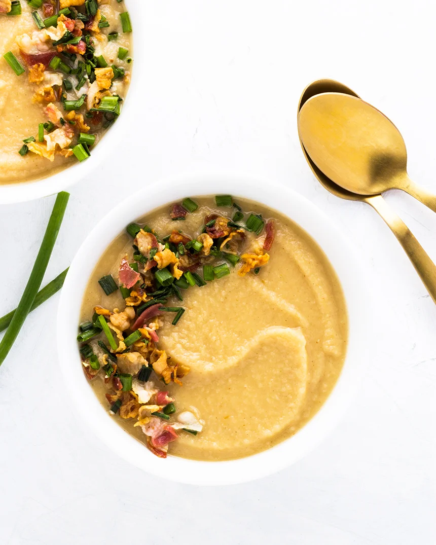 Creamy and smooth without any cream, this Apple & Parsnip Soup with Crispy Pancetta celebrates the autumn season.