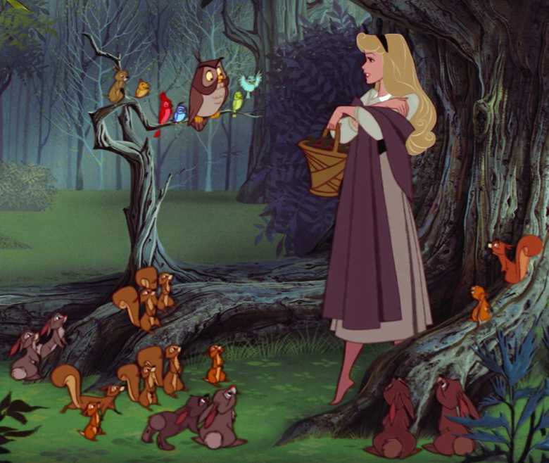 Aurora and her forest friends in Sleeping Beauty