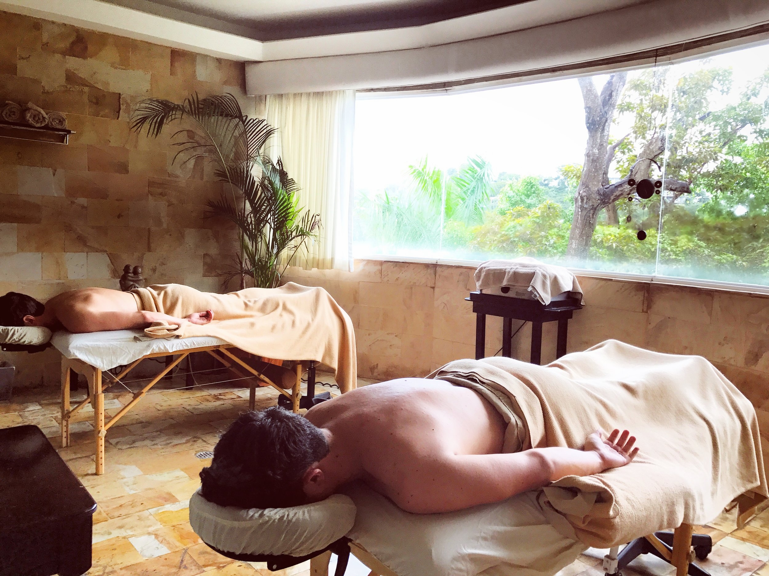 Enjoying a wonderful couple's massage at the Spa