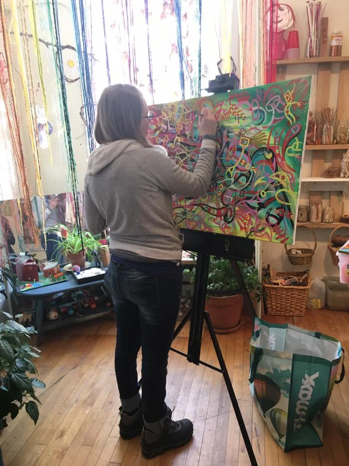 Last weekend I had so much fun painting at the Community Art Garden in Chester, VT. The space is open and bright with oodles of art supplies for anyone to try out during open studio. I am looking forward to doing more live painting sessions and we are setting up a Pet Portrait workshop in the near future. 