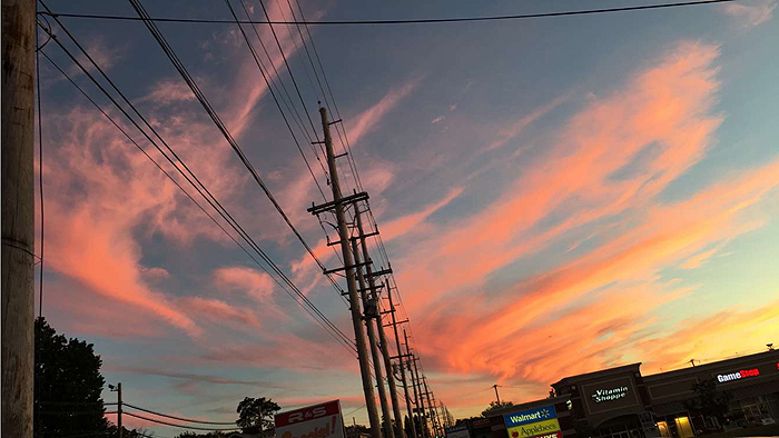 Here's an image that captures the New Jersey vibe. It's an evening image, the sweeping clouds and the bright, bright colors crated by the setting sun. But it's the power lines and telephone poles which really give this a New Jersey feel. It gives the area a blue collar, working town kind of feel, which it is. This is why I took this snapshot.