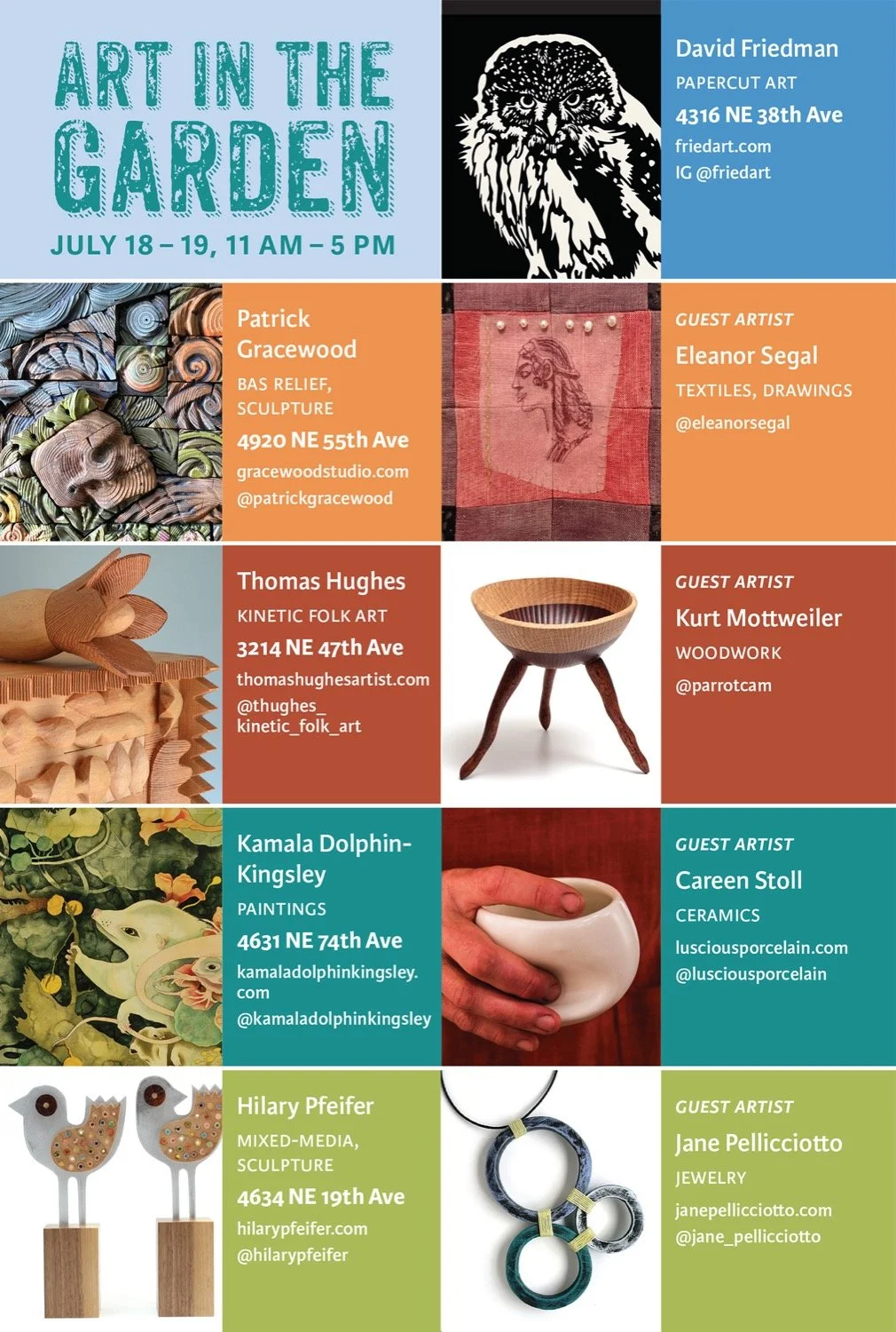 July 18/19, Art in the Garden 