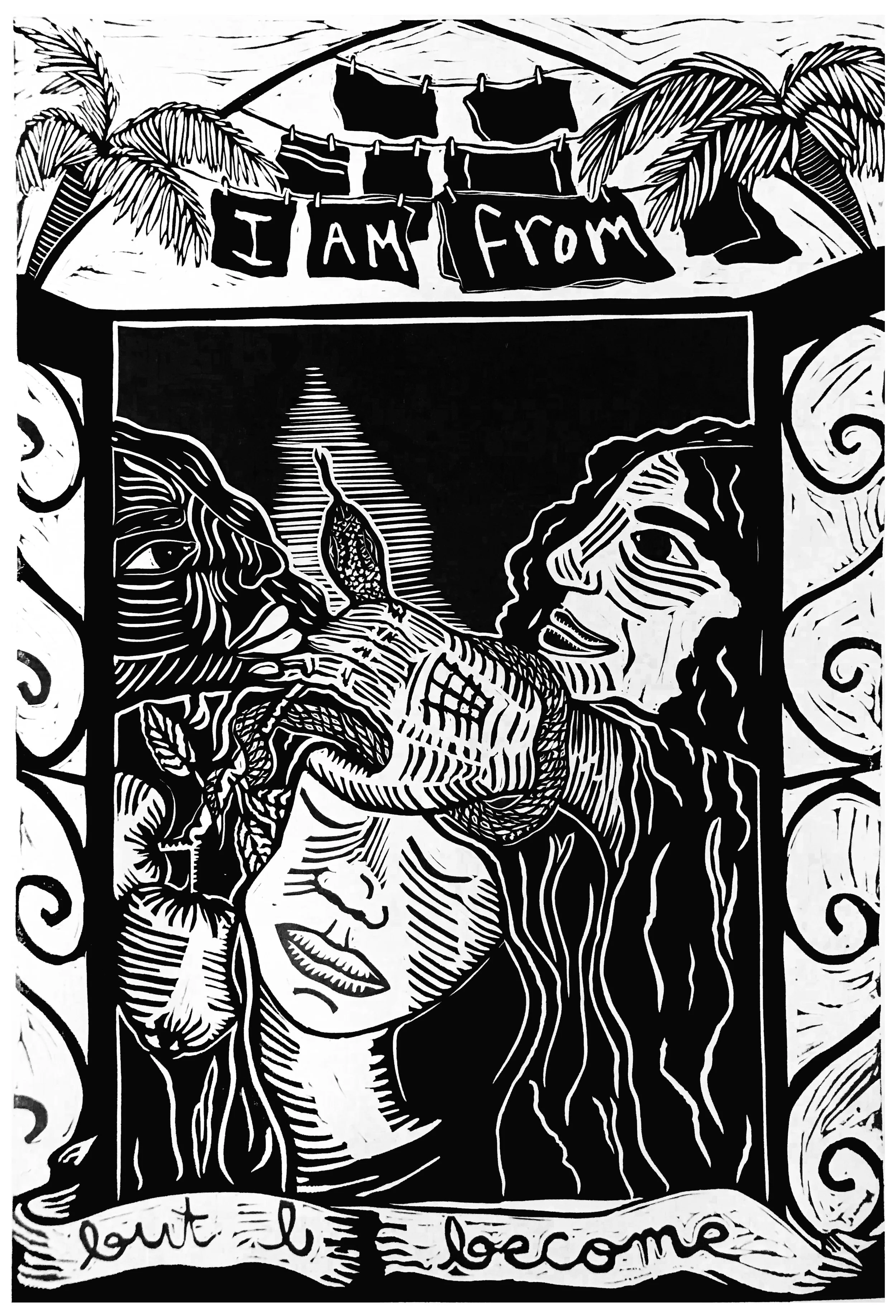 Unveiling o Renacimiento , Paola de la Calle, Relief linocut print