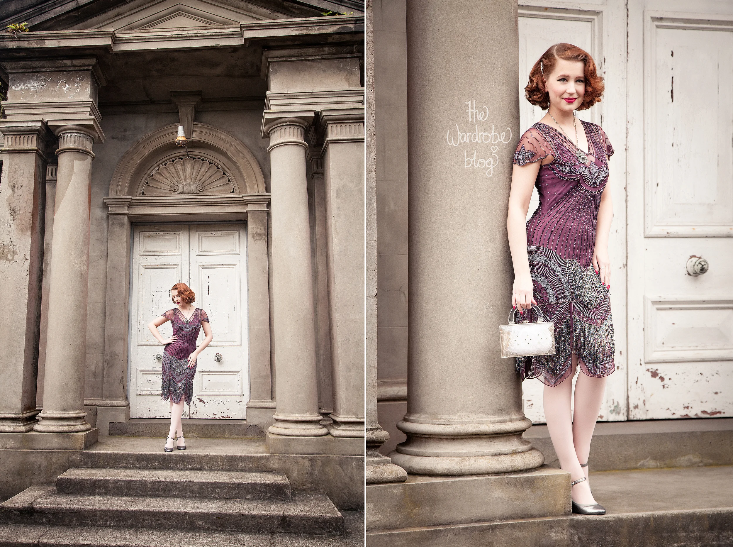 Miss Hero Holliday wears the Gatsbylady London Beatrice Dress and vintage bag.  Read more on her blog post review here.