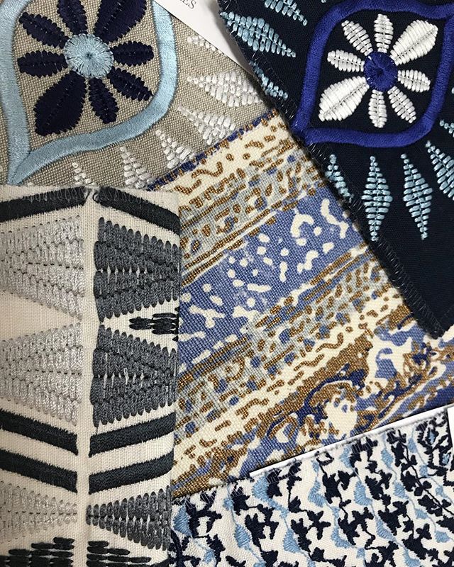 Pattern play with these embroidered indigos and cobalts #handembroidery #details #lushthis #whatwelove #wishlist #scattercushions #lampshades #bedheads #interiorinspiration #interiordecorating #interiordesign #brisbanebusiness #brisbanedesign #sohoin