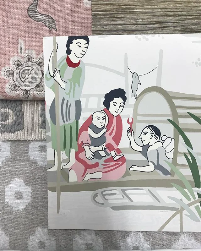 Traditional Oriental inspired wallpaper  with taupe linen and Boheme trim #sublime #beautifulcolourcombinations #traditional #chineesedesign #patternplay #design #classic #details #whatwelove #wishlist #statement #interiorinspiration #interiordecorating #interiordesign #brisbanebusiness #brisbanedesign #sohointeriors