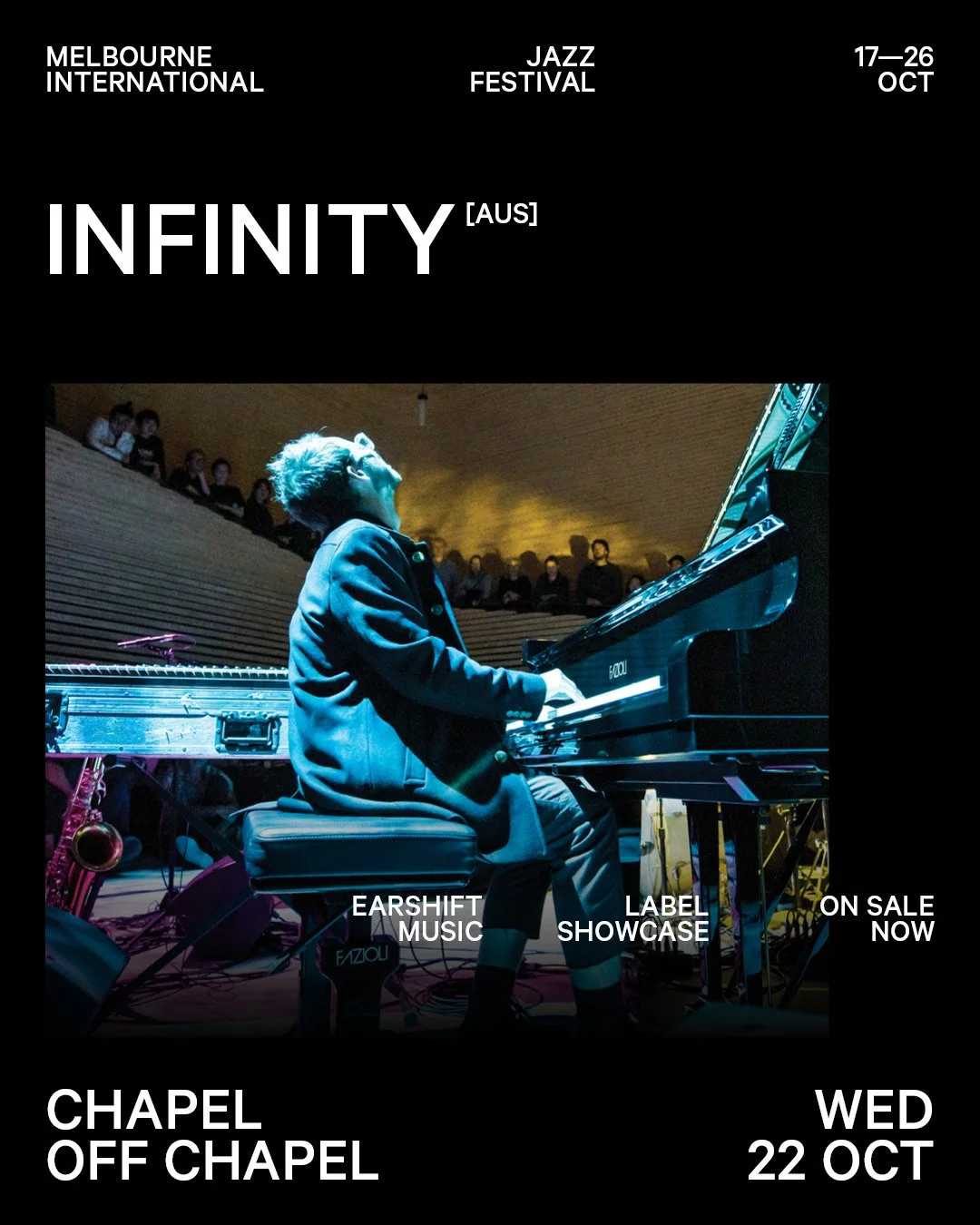&ldquo;The Project Infinity band is itself a bit of a supergroup&hellip; &hellip;this kind of jazz is my jam.&rdquo; 4ZZZ

Our second co-presented concert at the MIJF features a double bill of visionary performances from Raki, and Infinity II: a genr