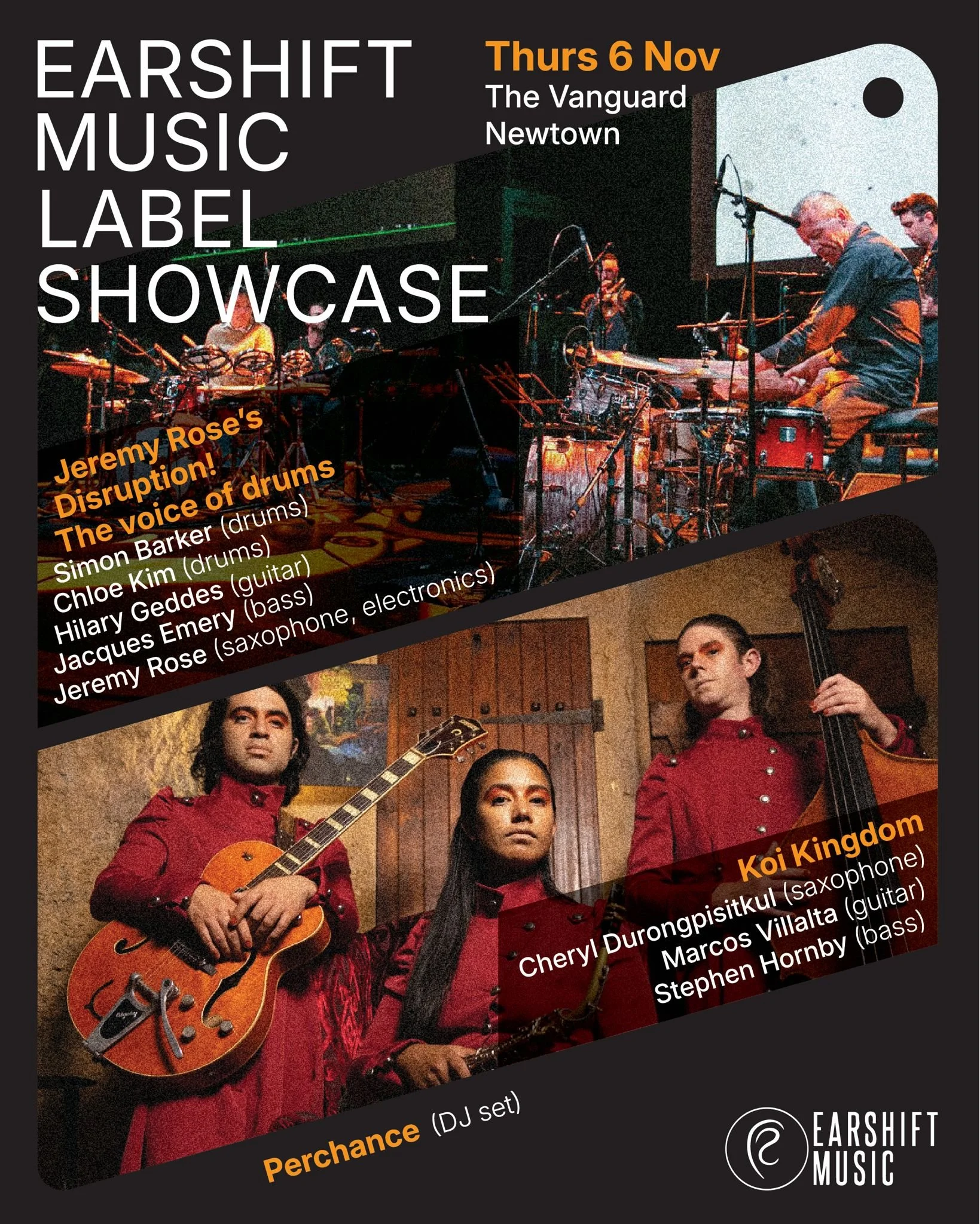 We are presenting a powerful label showcase at The Vanguard, Newtown, featuring boundary-pushing artists at the forefront of Australian jazz and creative music. 

Headlining is Disruption! The Voice of Drums led by award-winning saxophonist Jeremy Ro