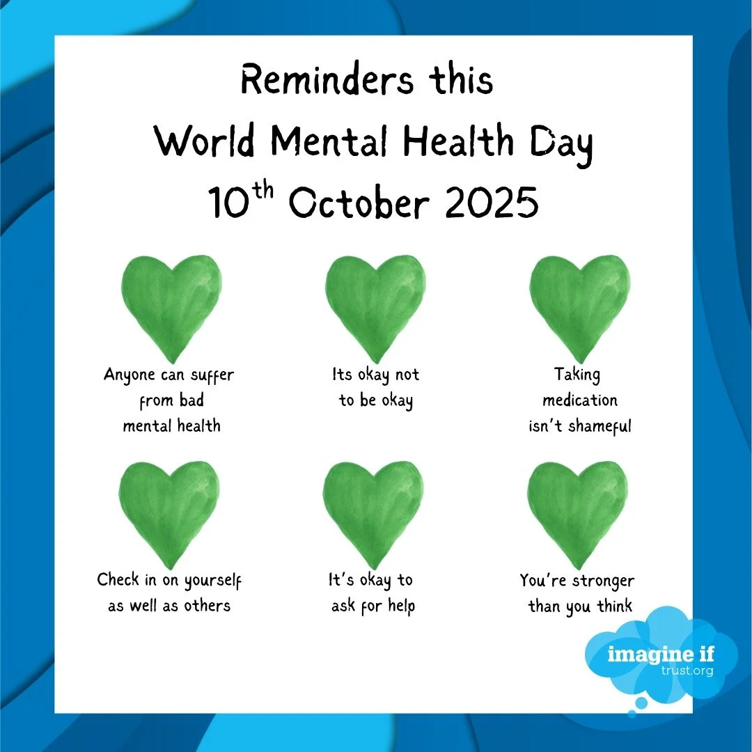 IT'S MENTAL HEALTH AWARENESS DAY 💚

1 in 5 people experience mental health issues each year! 

Supporting your mental health is just as important as supporting your physical health! 

Even though it can be difficult, talking about our struggles can 