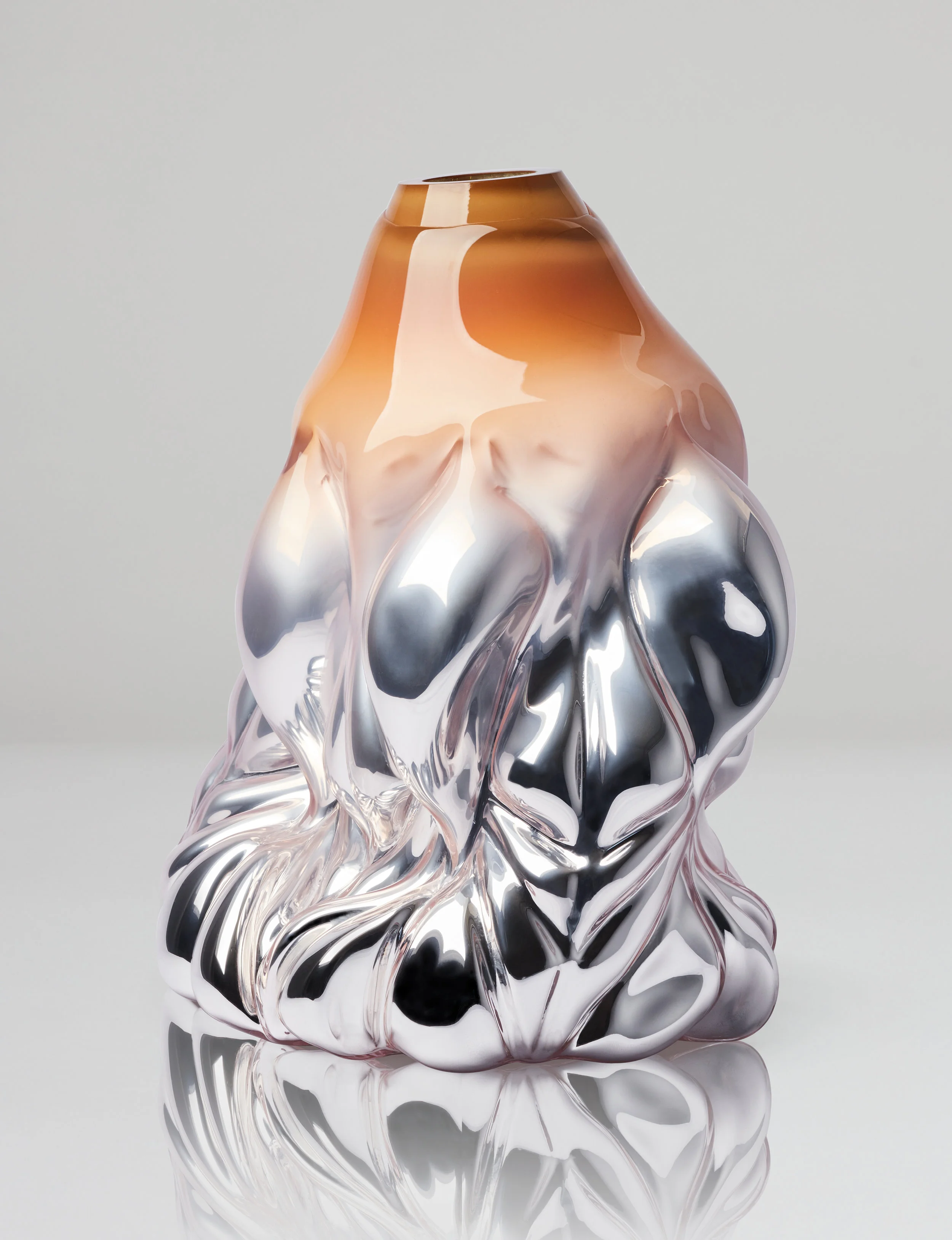 Goldfish Print, apricot metallic. 2018. Boda Glasbruk. Shape-blown glass, silver foiled. 45 cm x 36 cm. Edition 1+2 AP.
