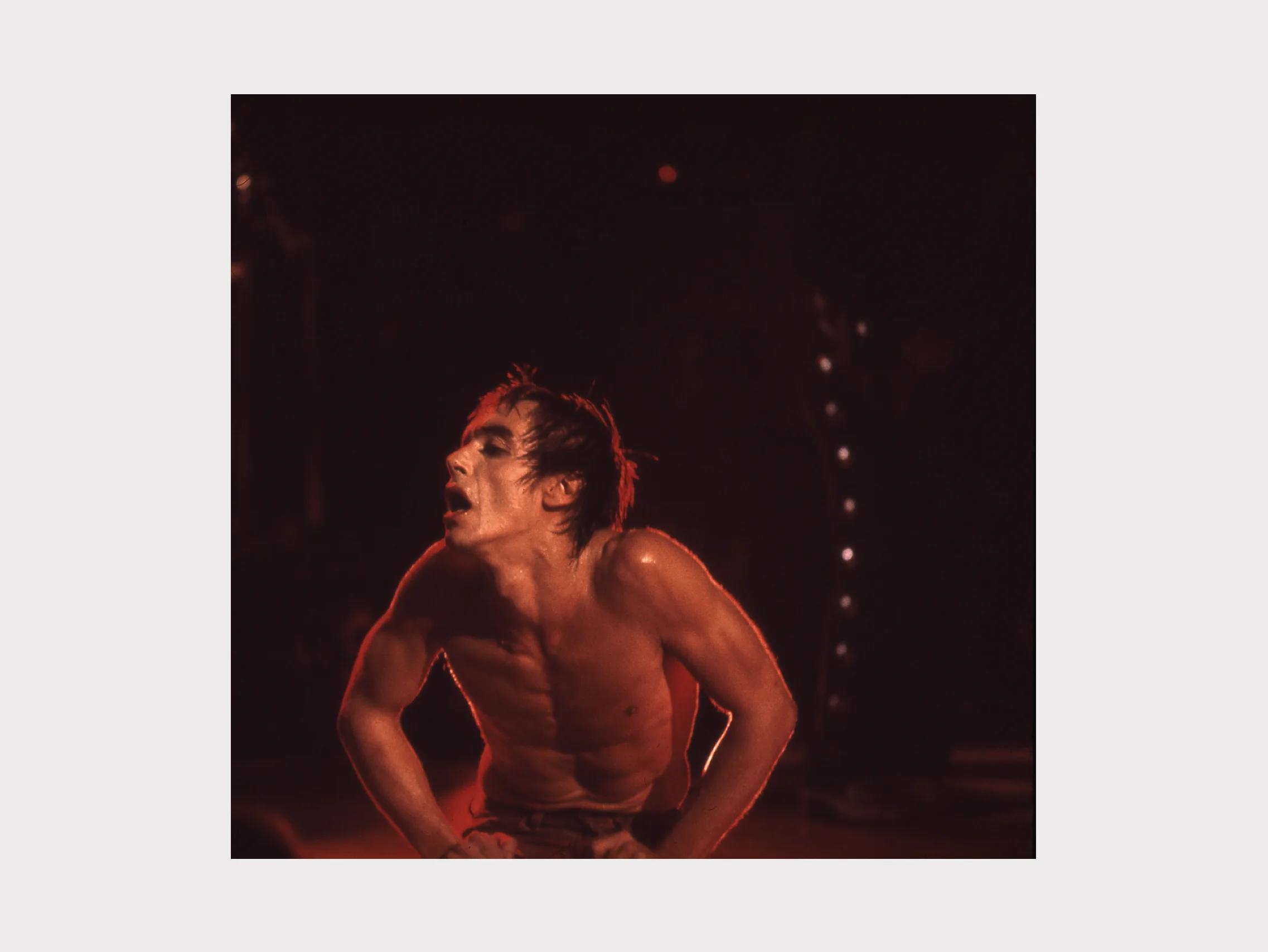 Mikael Jansson Iggy Pop #3 Stockholm 1977 C-print aluminium mount 80 x 80 cm “Besides his iconic music, Iggy Pop’s foremost signature is the image of his own bare torso – a modern version of the heroic sculptures of the classic age. His inimitable body language during his live shows is just as important as his songs. In this vibrant portrait from Konserthuset in Stockholm 1977, Mikael Jansson has captured every last bit of this rock star’s intensity, pain, and joy.”