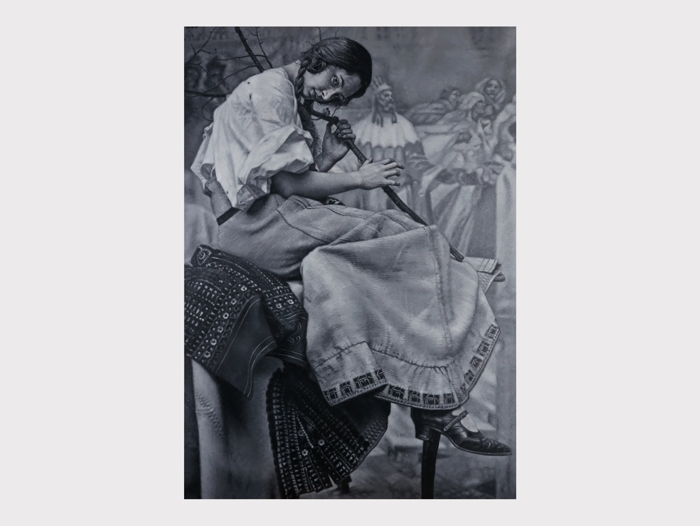 Tomas Lundgren Reenact I , 2018 Oil on canvas 270 x 190 cm “This is an amazing portrait. I could look at it for hours. The sheer size of the piece makes it overwhelming, and the fact that Lundgren spent hundreds of hours capturing this young woman in his studio simply knocks me out.”