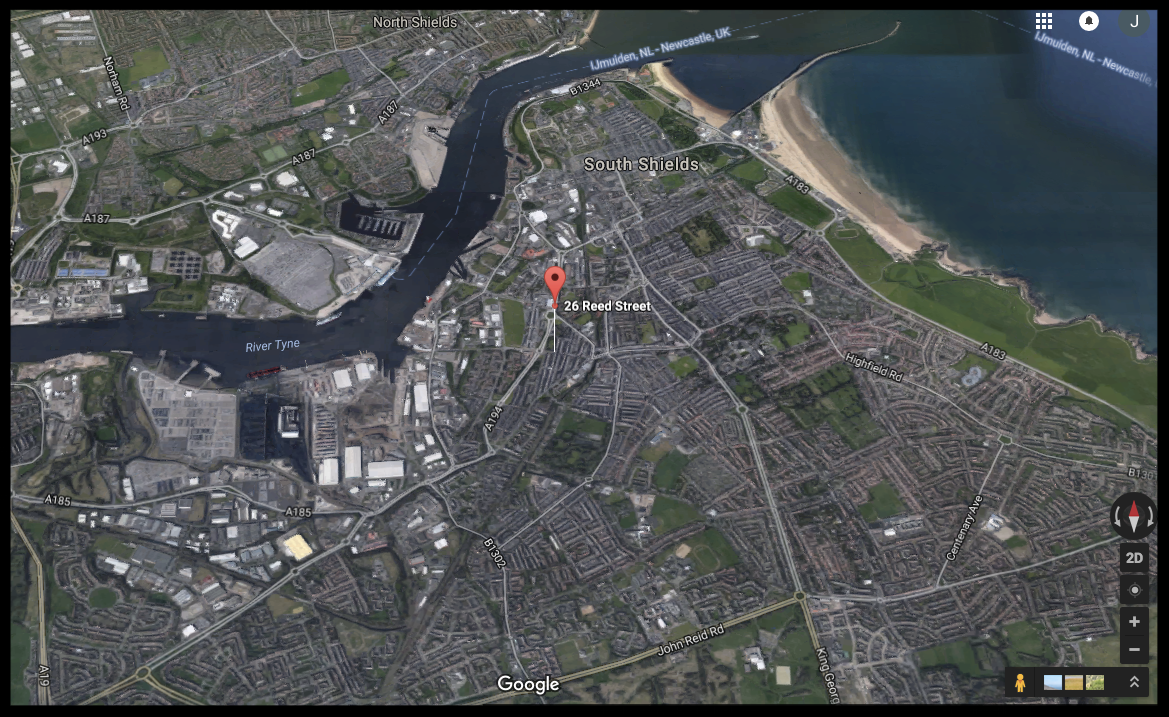 Screenshot of a Google Earth image of the location at which Michael was born