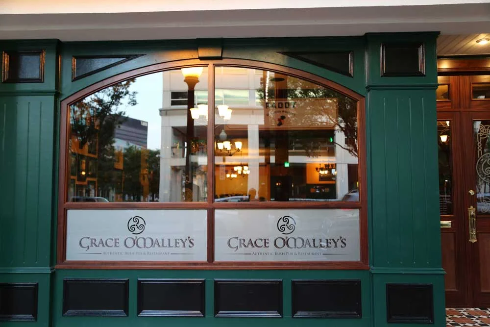 Grace O'Malley's Irish pub design - exterior windows