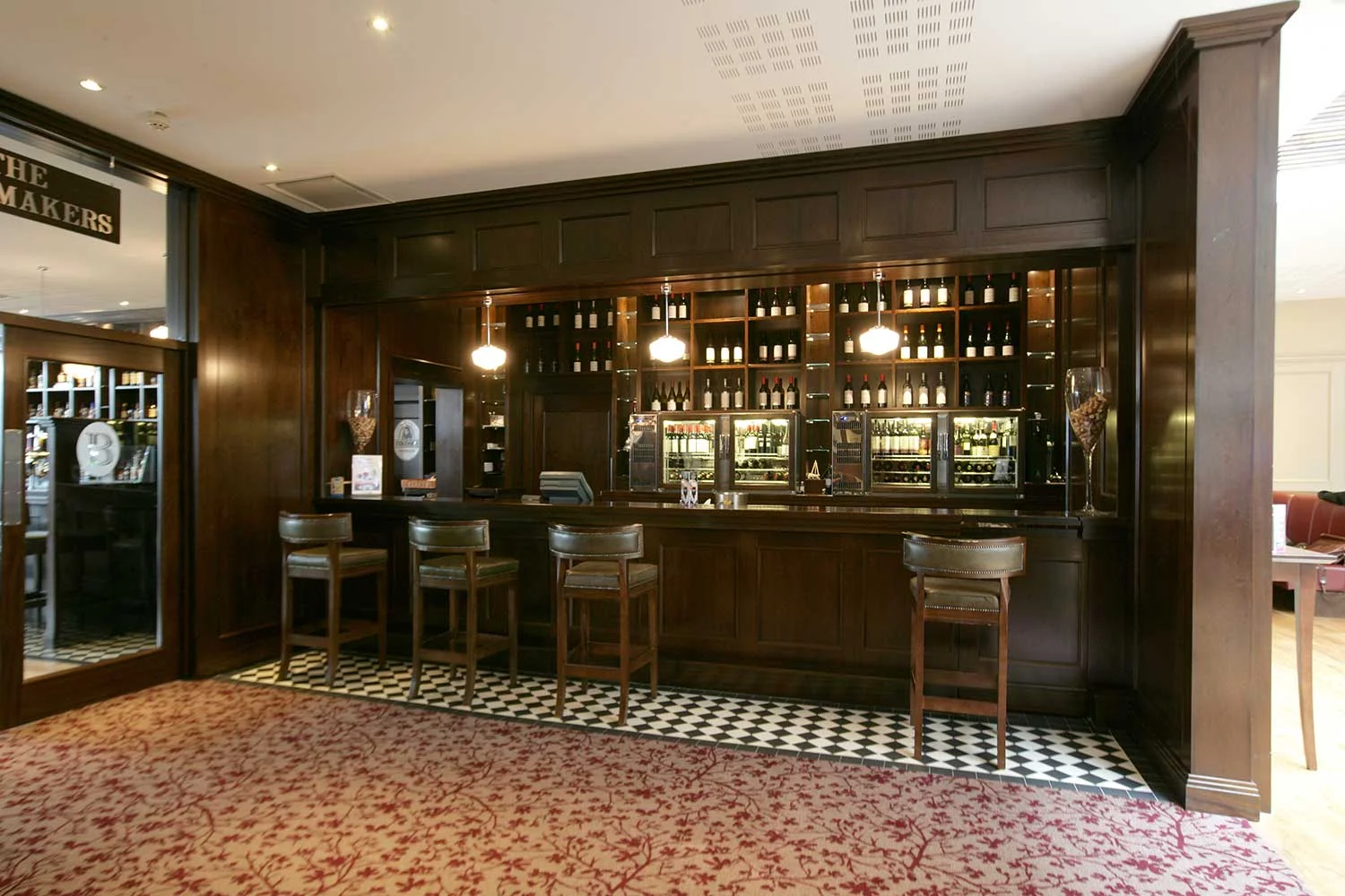 Bewley's Hotel Bar design - interior bar with dark wood