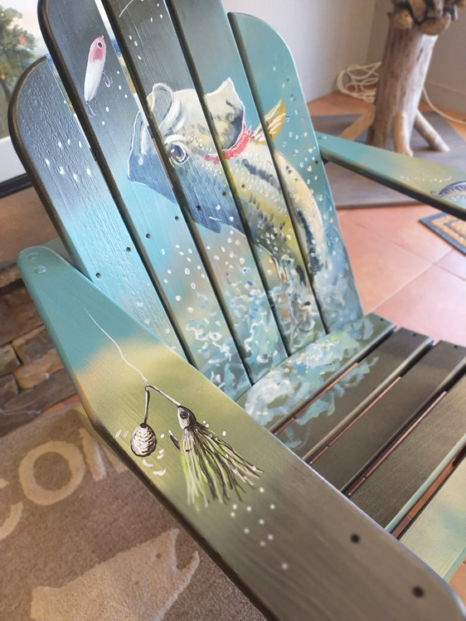 custom painted largemouth bass by duane hada on adirondack chair