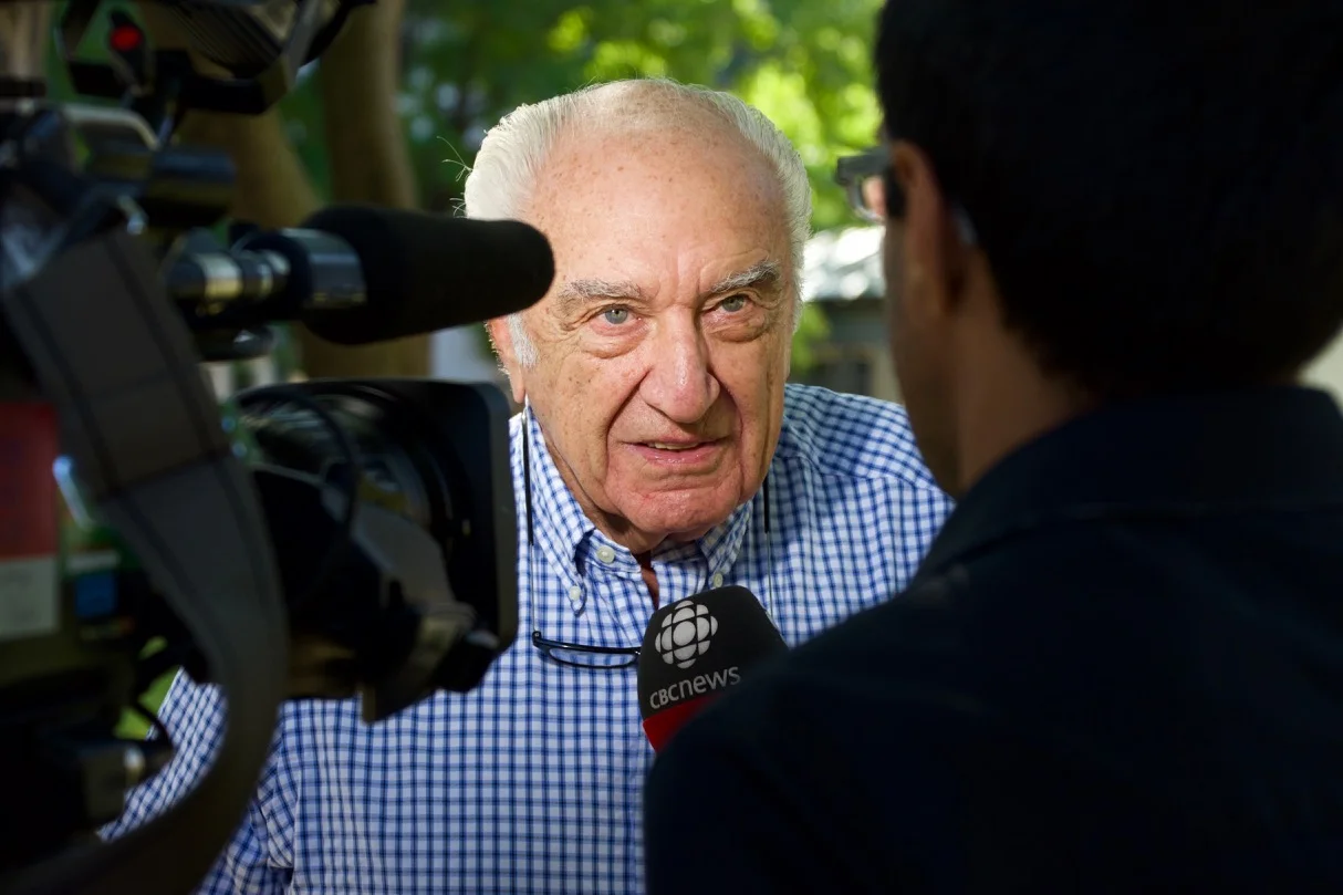 Being interviewed by CBC at Dawson College, 2017