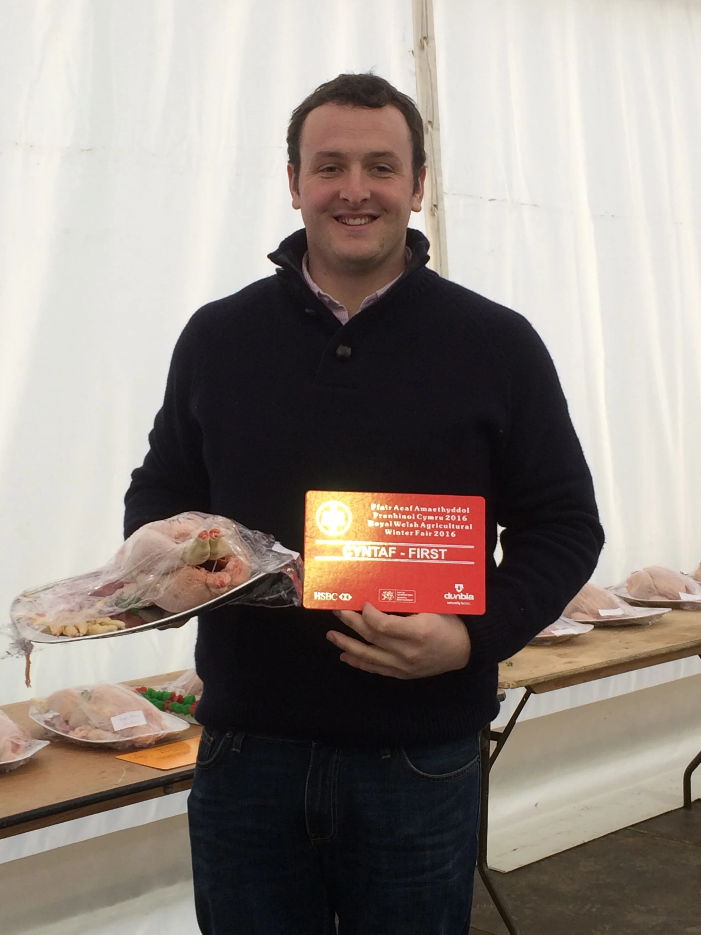 Ted Davies, Presteigne YFC with his finished chicken.