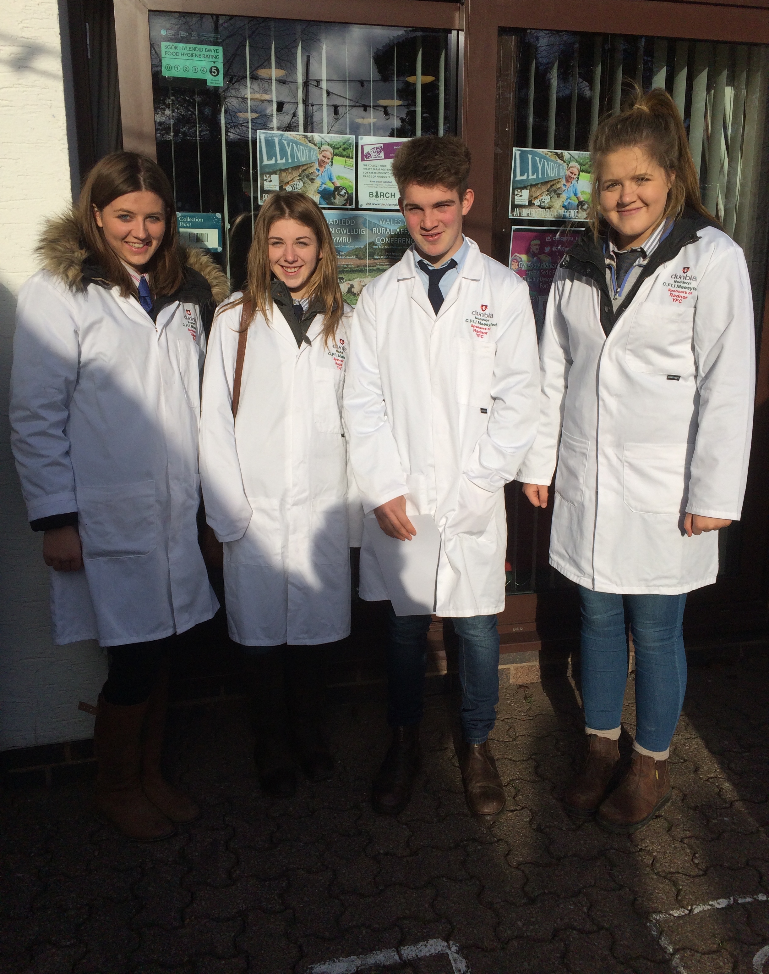 Lamb Carcass Judging Team: Hannah Lewis, Llanbadarn Fynydd YFC, Elizabeth Swancott, Teme Valley YFC, Aeron Powell, Aberedw YFC & Gemma Price, Llanbadanrn Fynydd YFC.
