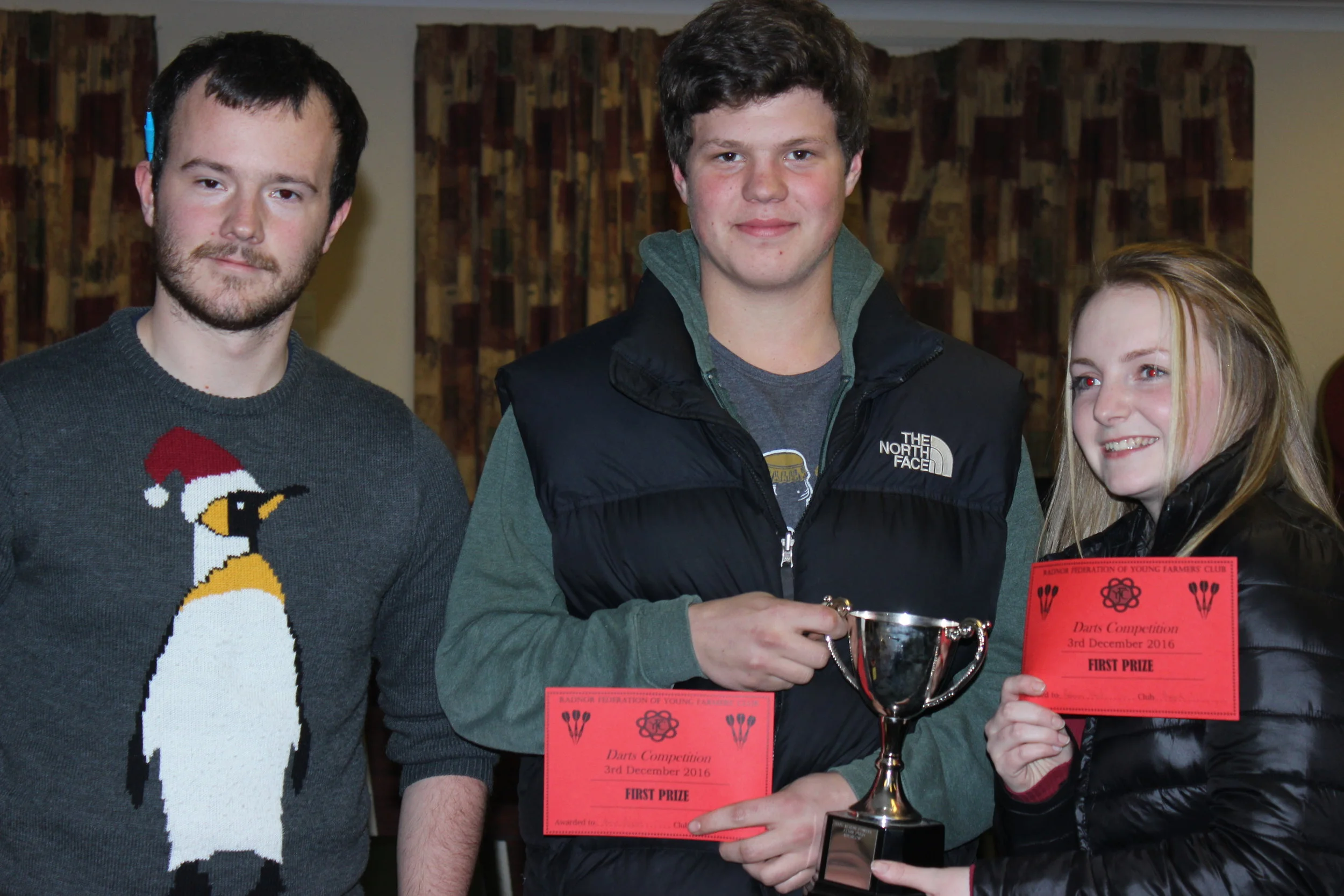 Mixed Doubles Winners Aaron Bagley & Rebecca Lloyd, Rhosgoch YFC with S&F Chairman Tom Simmons