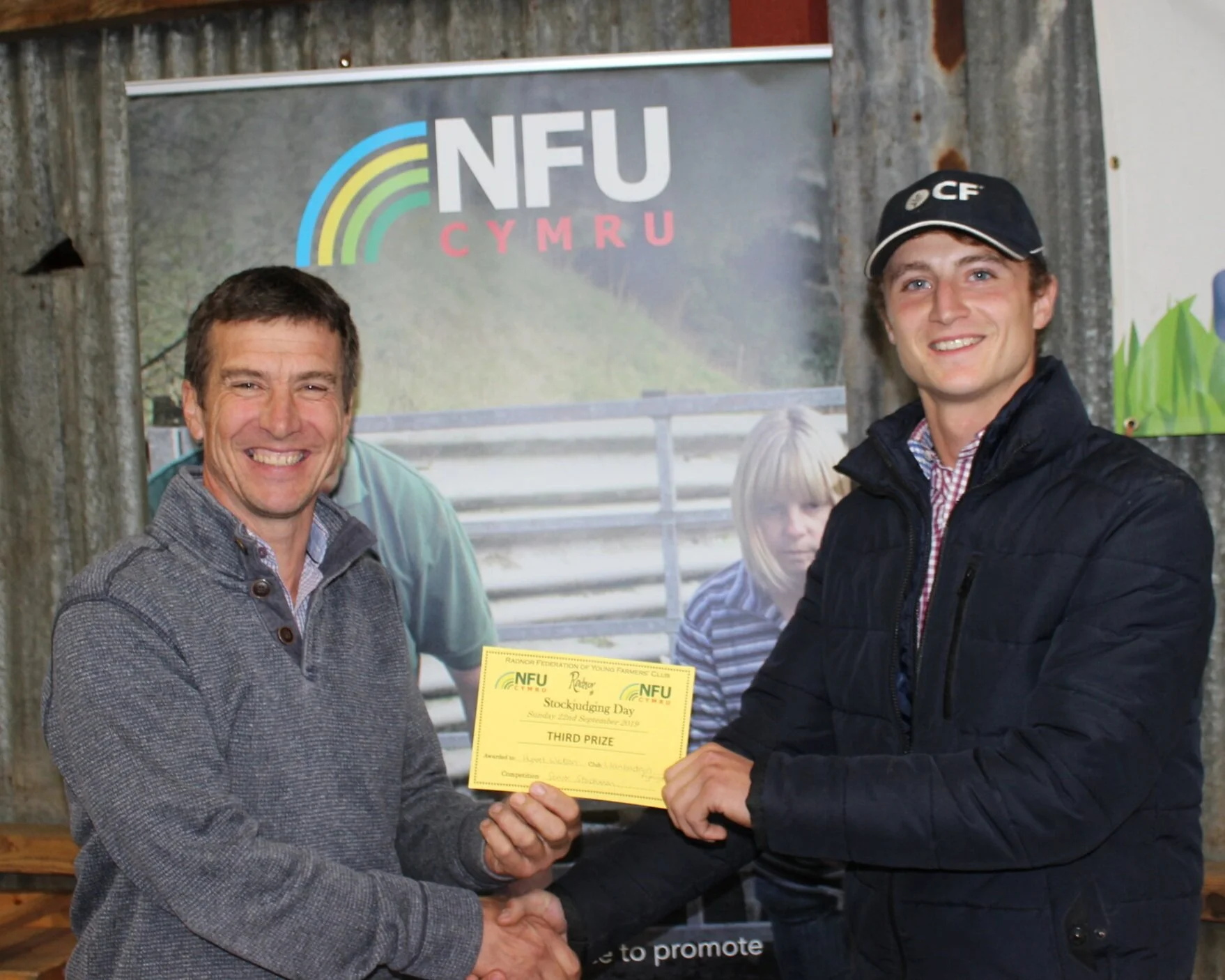 Hywel Watson, Llanbadarn Fynydd YFC - 3rd in the Senior Stockman of the Year with host Mark Watson.