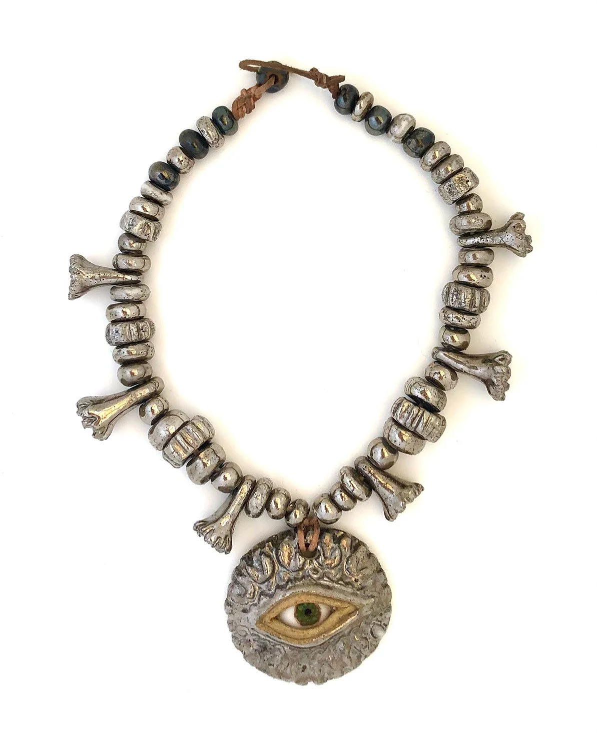 White Gold Squash Blossom, 18” long pendant: 2.5”