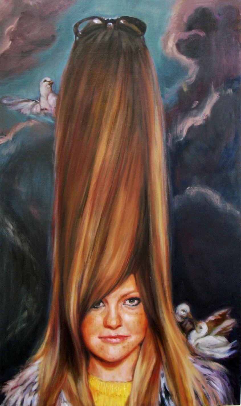 'Lisa has her head in the clouds' 160x195 cm, oil on linen