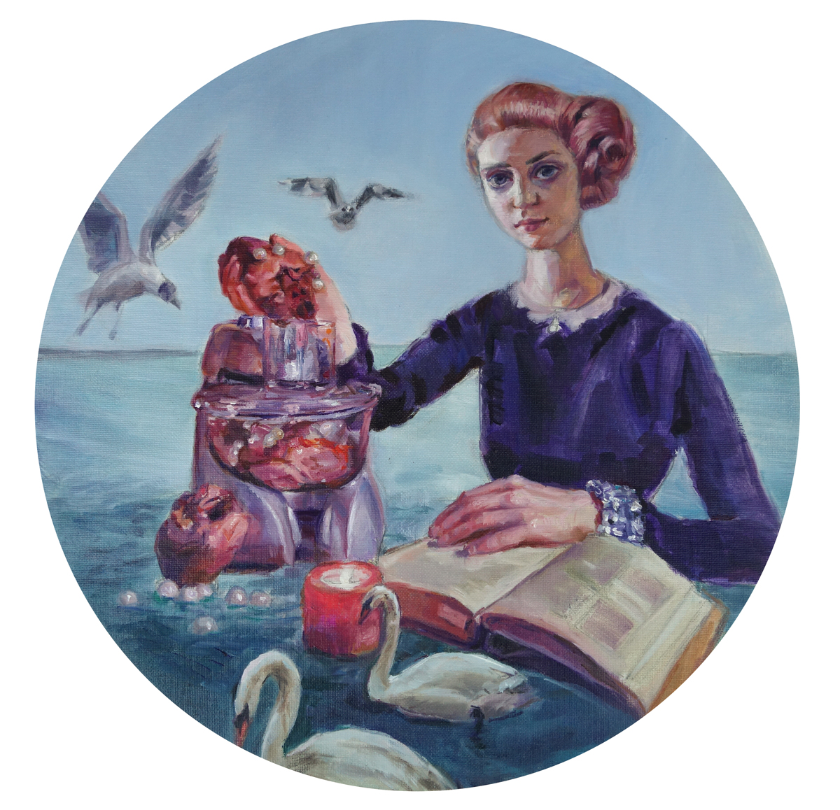 'Floating Kitchen' 40 cm diameter, oil on canvas