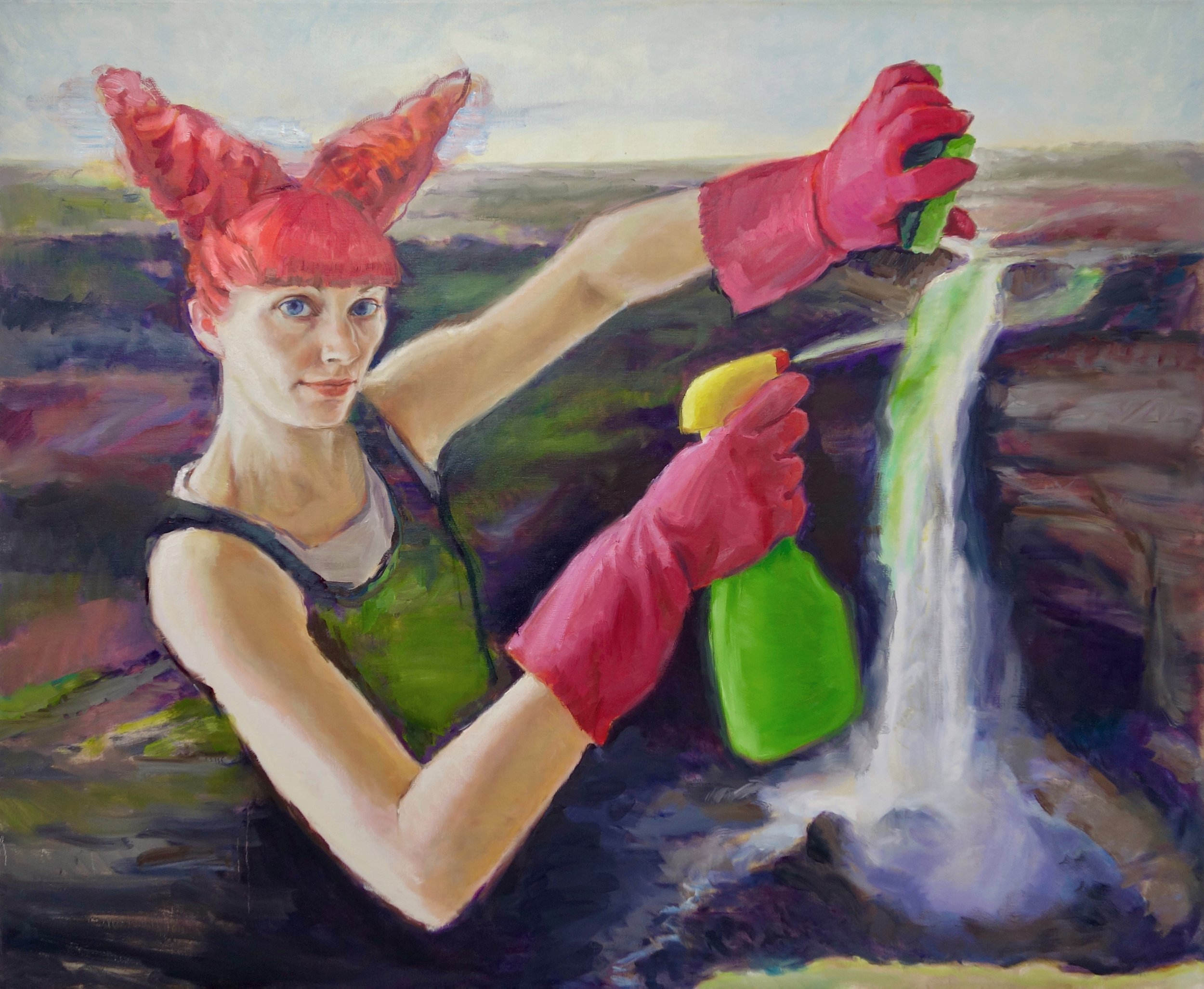 'One green squirt where it's needed' 140x170 cm, oil on linen 2015 - 2020