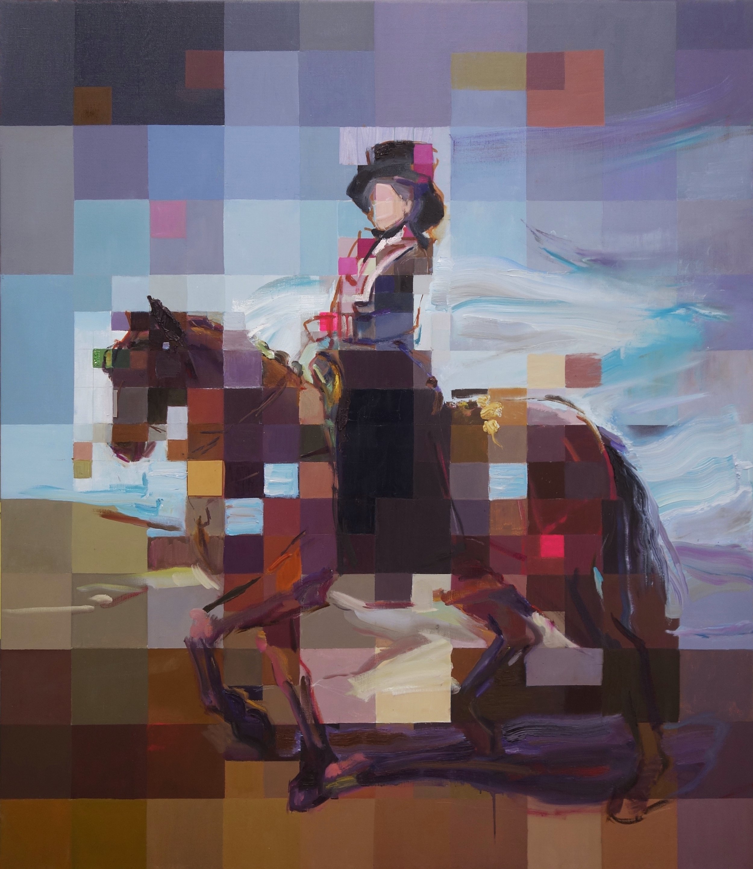 'Princess Tina rides on ahead (after Goya)' 140x120 cm, Flashe, oil and collage on linen, 2023