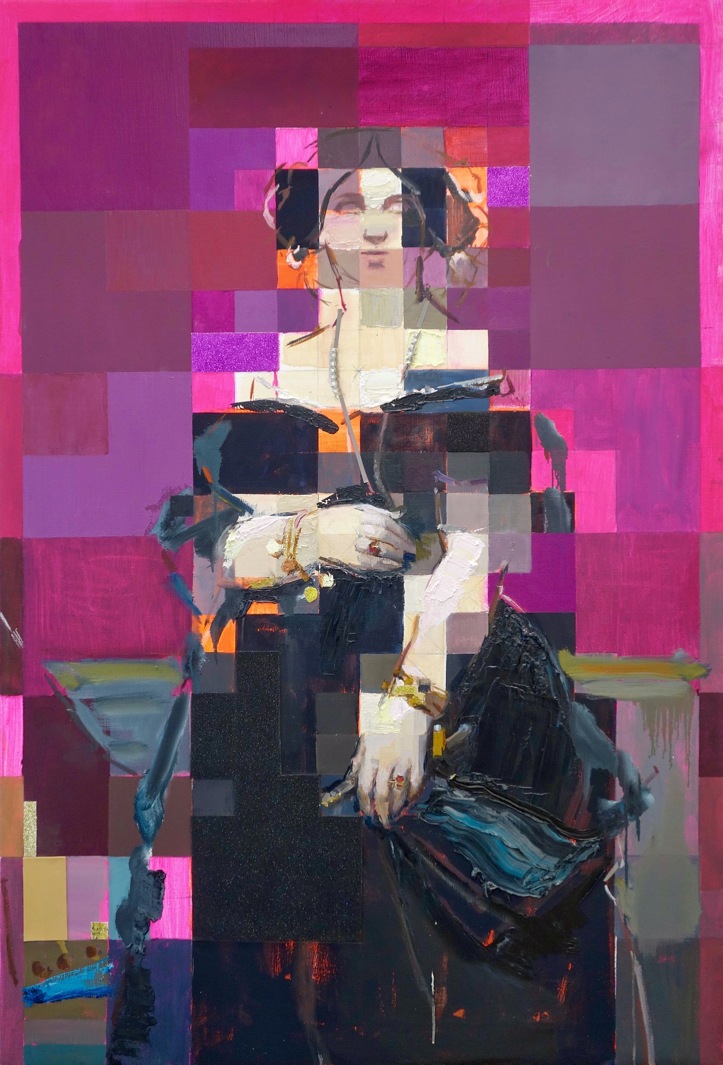 'Pink Lady (after Ingres)' 150x100cm, oil and mixed media on linen, 2023